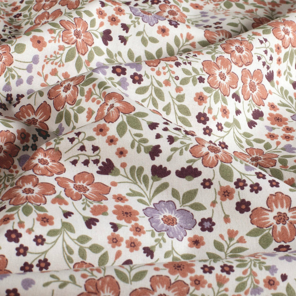 Poplin Bomull - Emily - blomster, offwhite