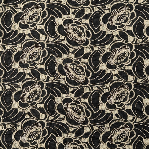 Poplin Bomull - Jenny med broderi svart