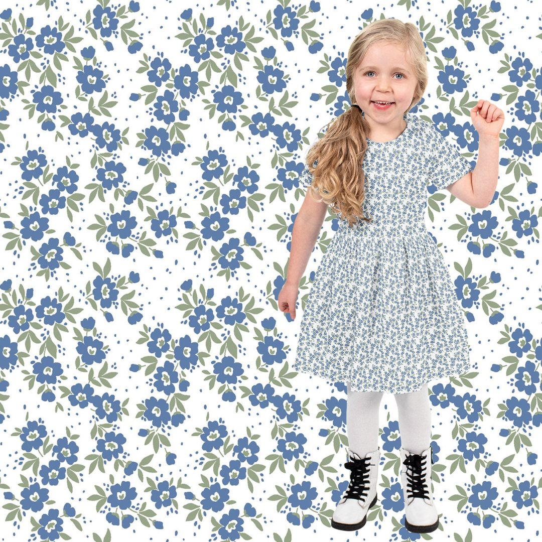 Poplin Bomull - Jenny små Blomster blå