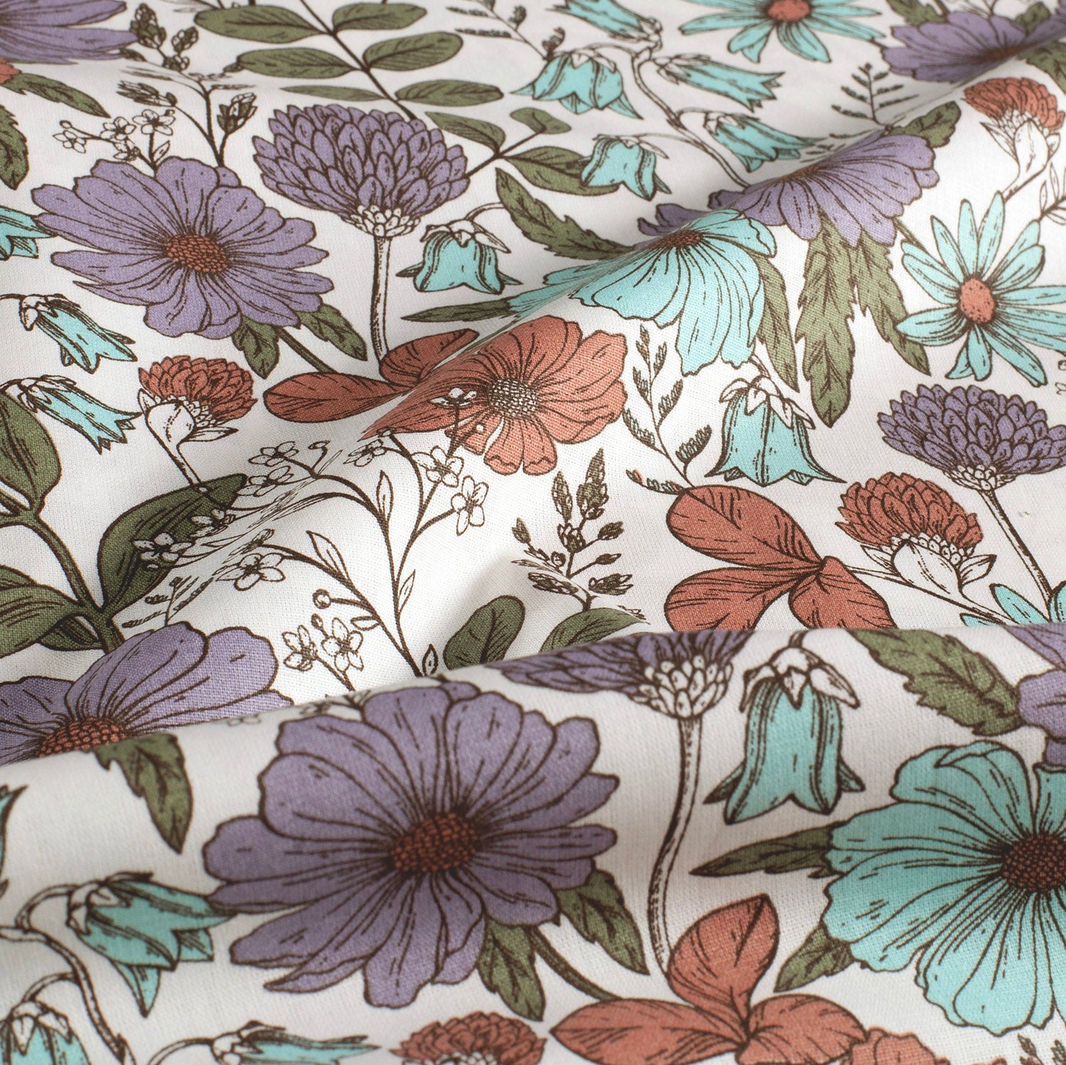 Poplin Bomull - Kathy - blomster, offwhite 