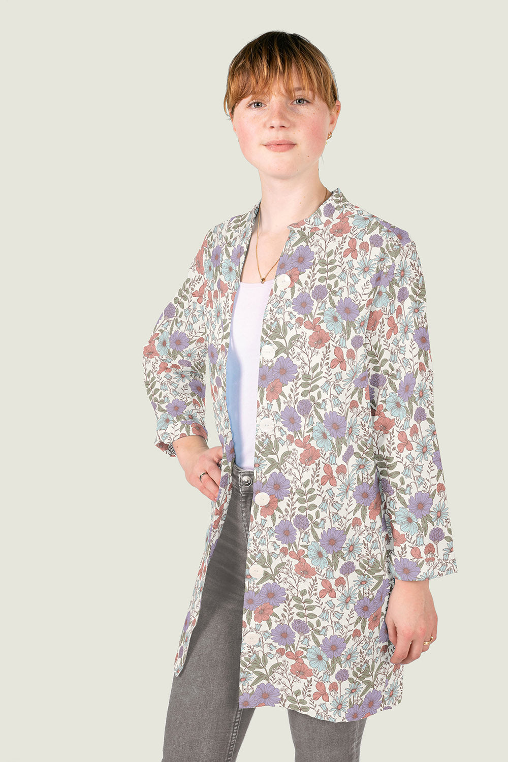 Poplin Bomull - Kathy - blomster, offwhite 