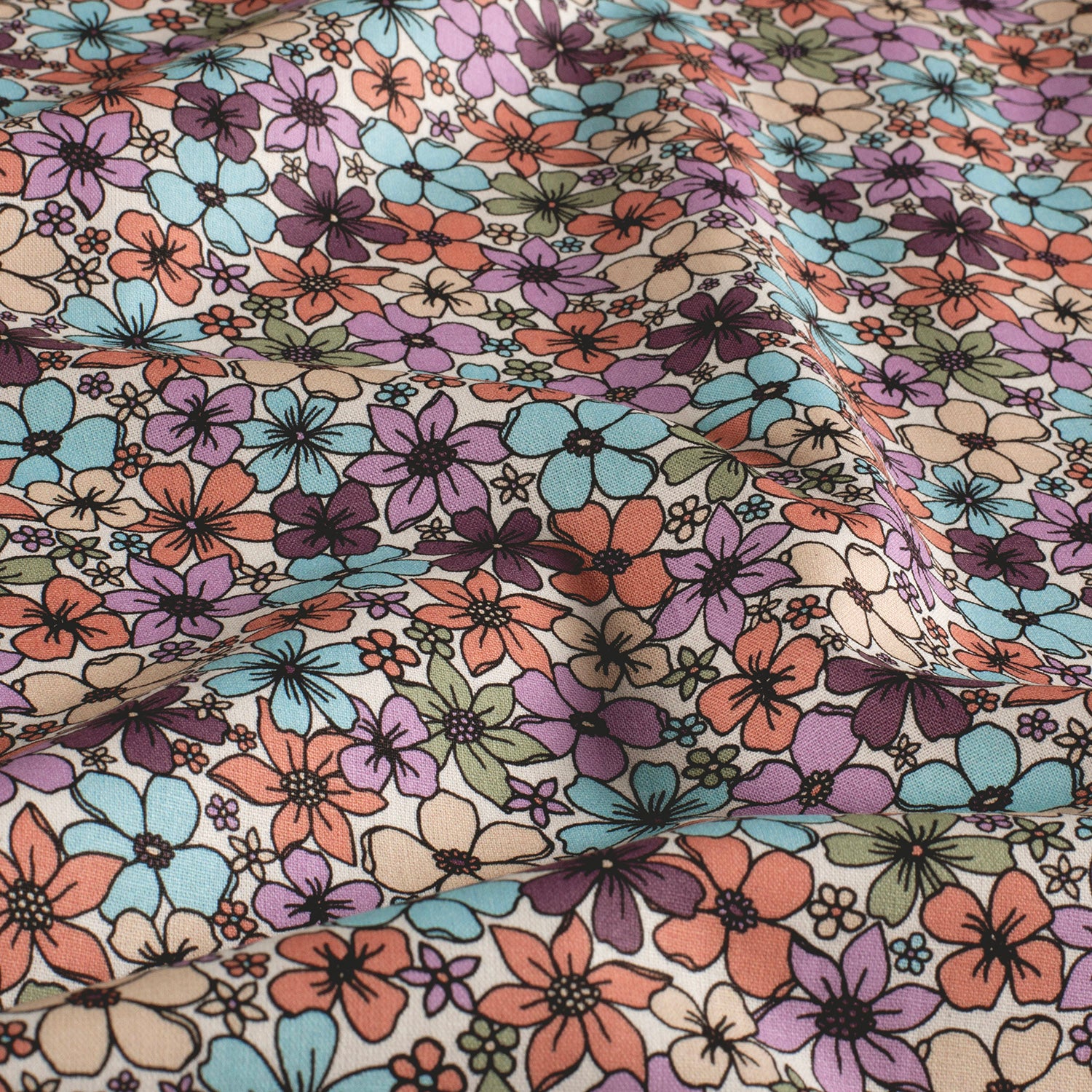 Poplin Bomull - Maya - blomster, offwhite