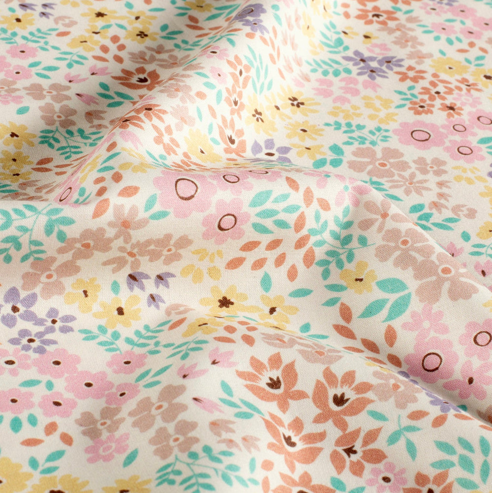 Poplin Bomull - pastel blomster, offwhite