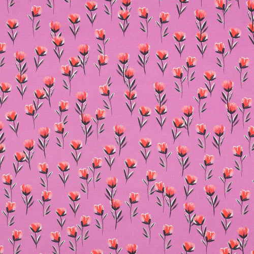 Poplin bomull - Digital blomster Fushia