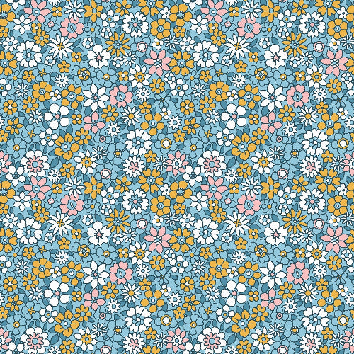 Poplin bomull - Maya blomster turkis