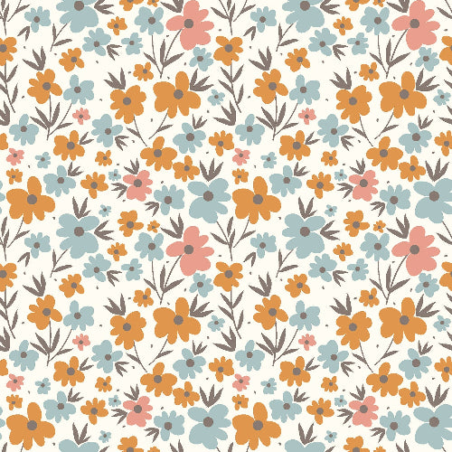 Poplin bomull - Multi blomster offwhite