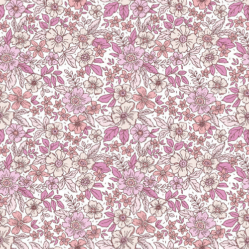 Poplin bomull - Roses Line blomster offwhite rosa