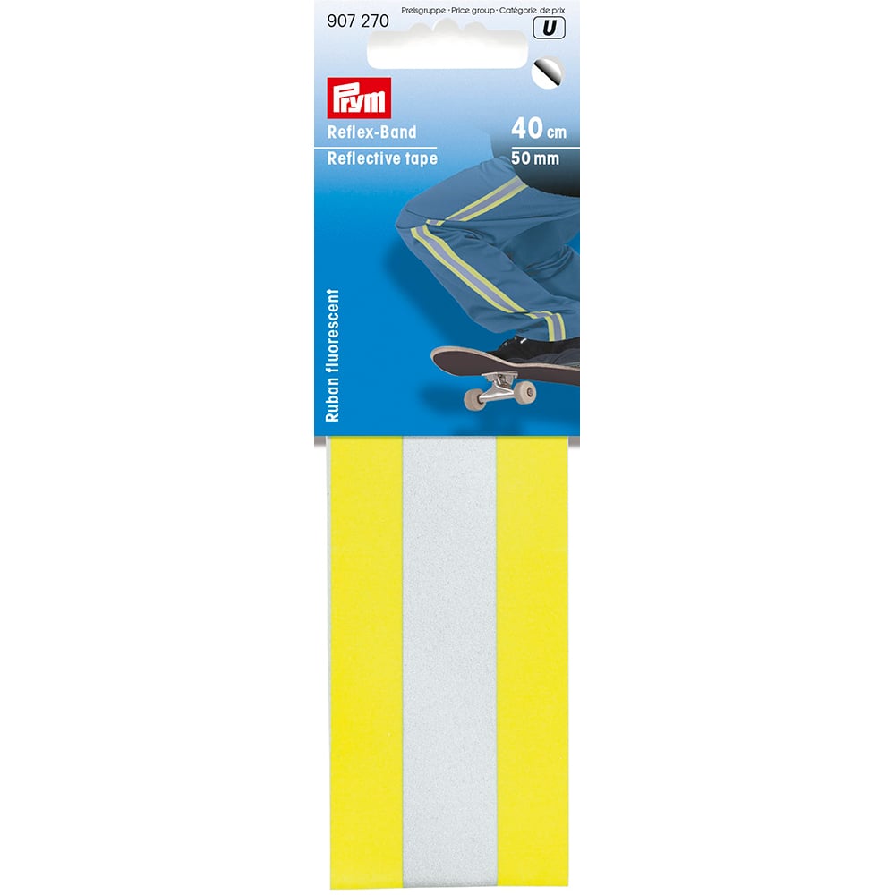 Prym Reflex Tape Selvklebende 40cm – 50mm – Neongul/sølv