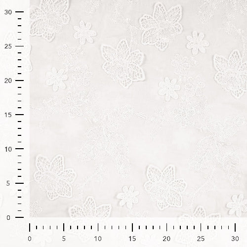 Bomull Voile - 3-D Broderi Blomster
