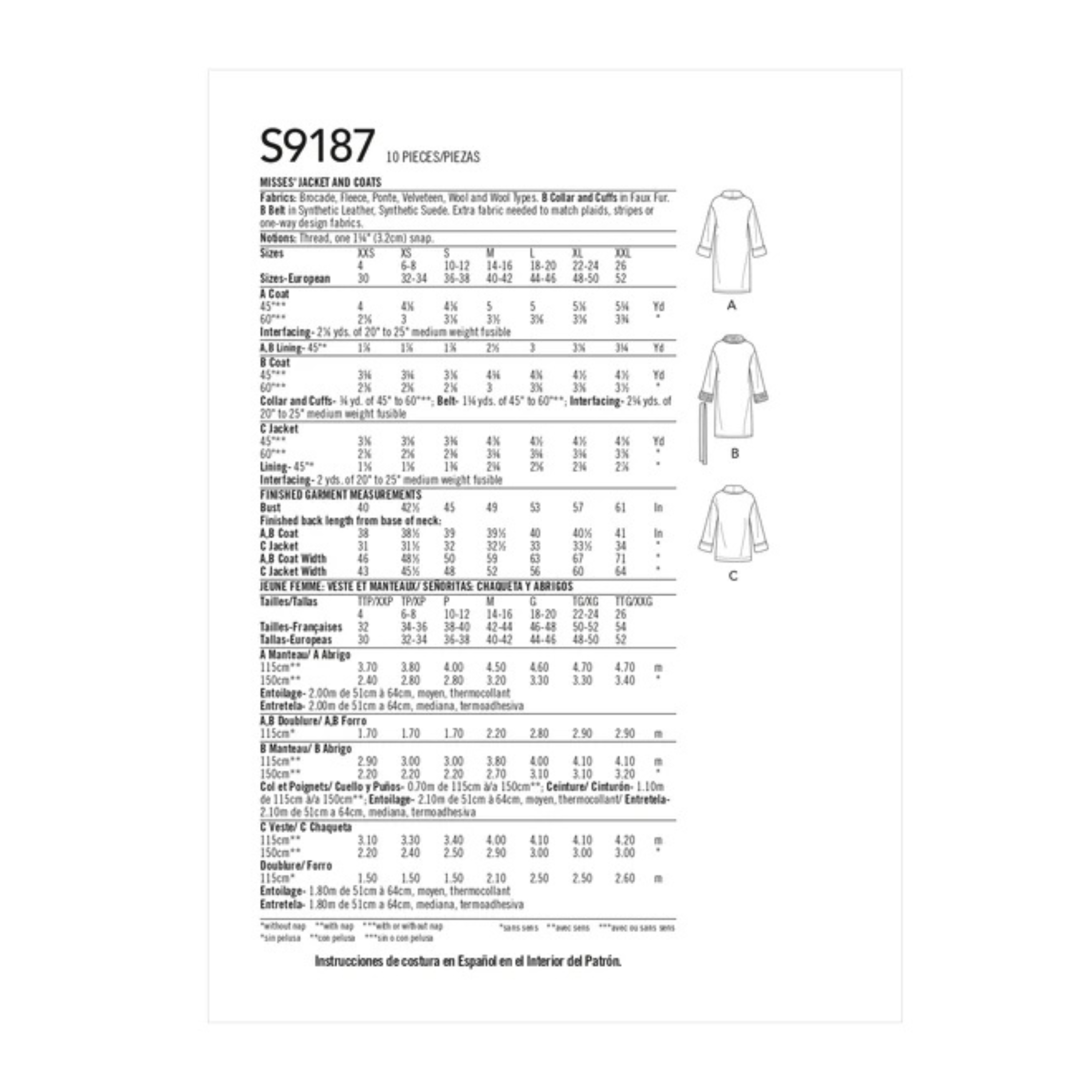 SIMPLICITY - 9187 Dame Jakke str.XXS-XXL