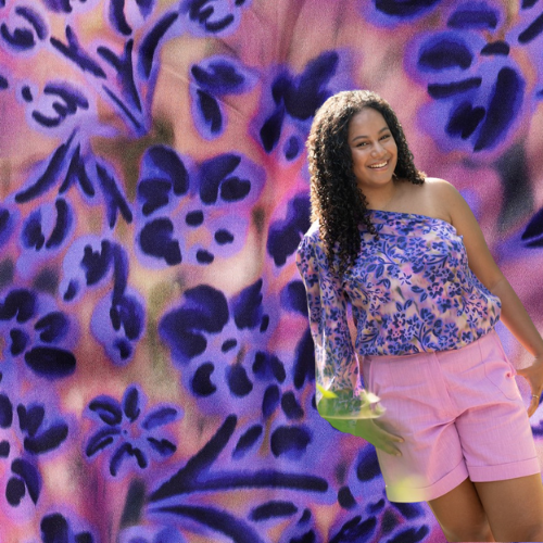 Sateng Bomull - blomster lilla