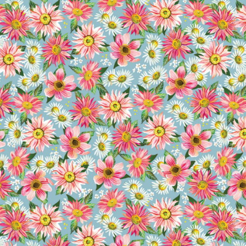 Stoff Blomster lys blå