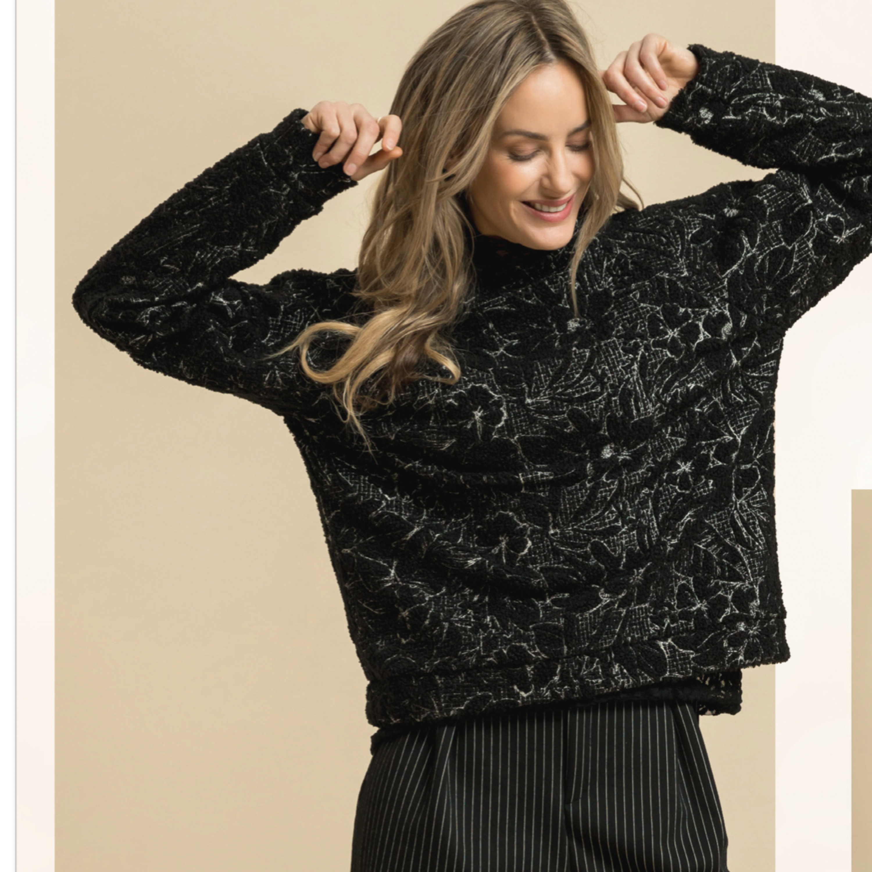 Mykt Teddy jacquard - Blomster svart
