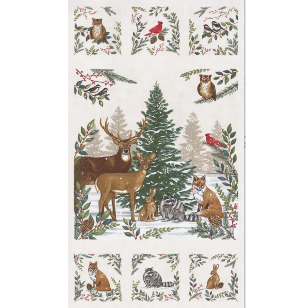 Bomull -  Panel Woodland Winter ca. 60cm