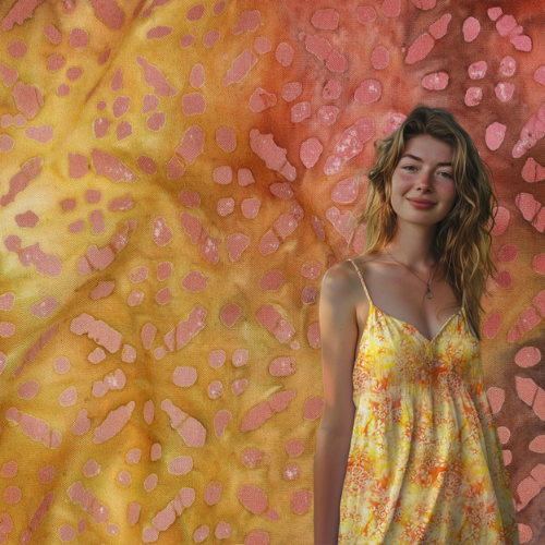 Vevd Viskose - Batikk, gul og oransje