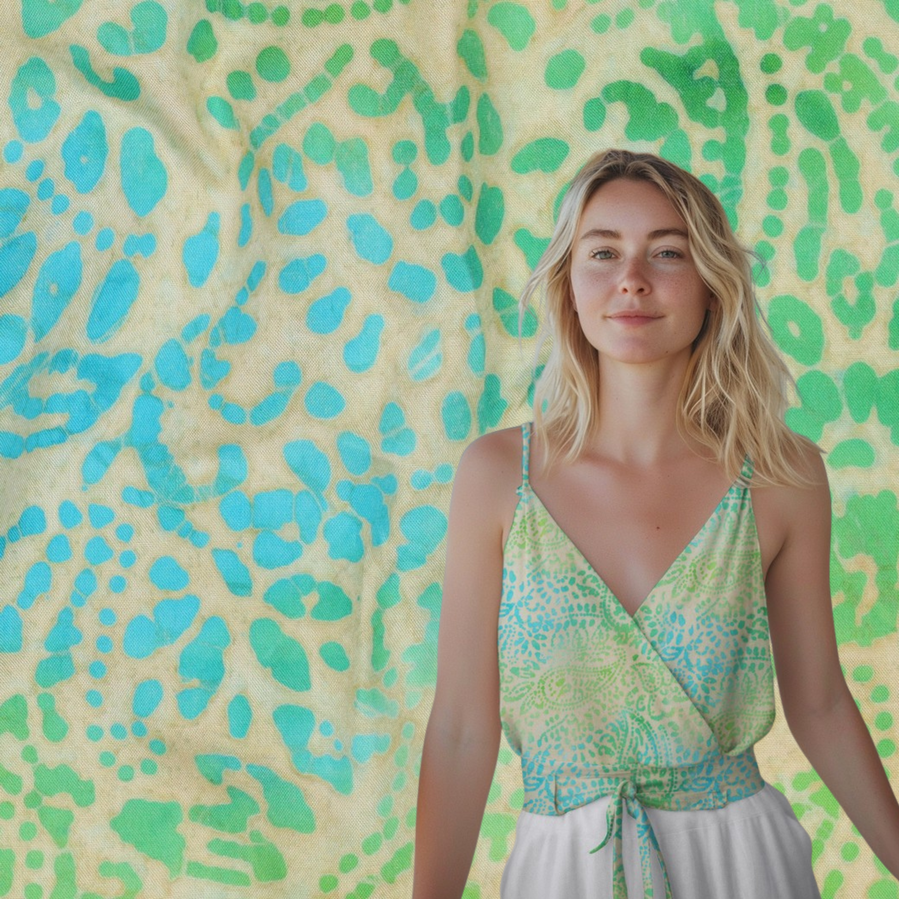 Vevd Viskose - Batikk, Grønn