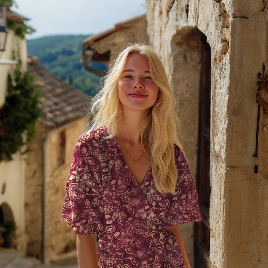 Vevd Viskose - Batikk Mørk Kirsebær