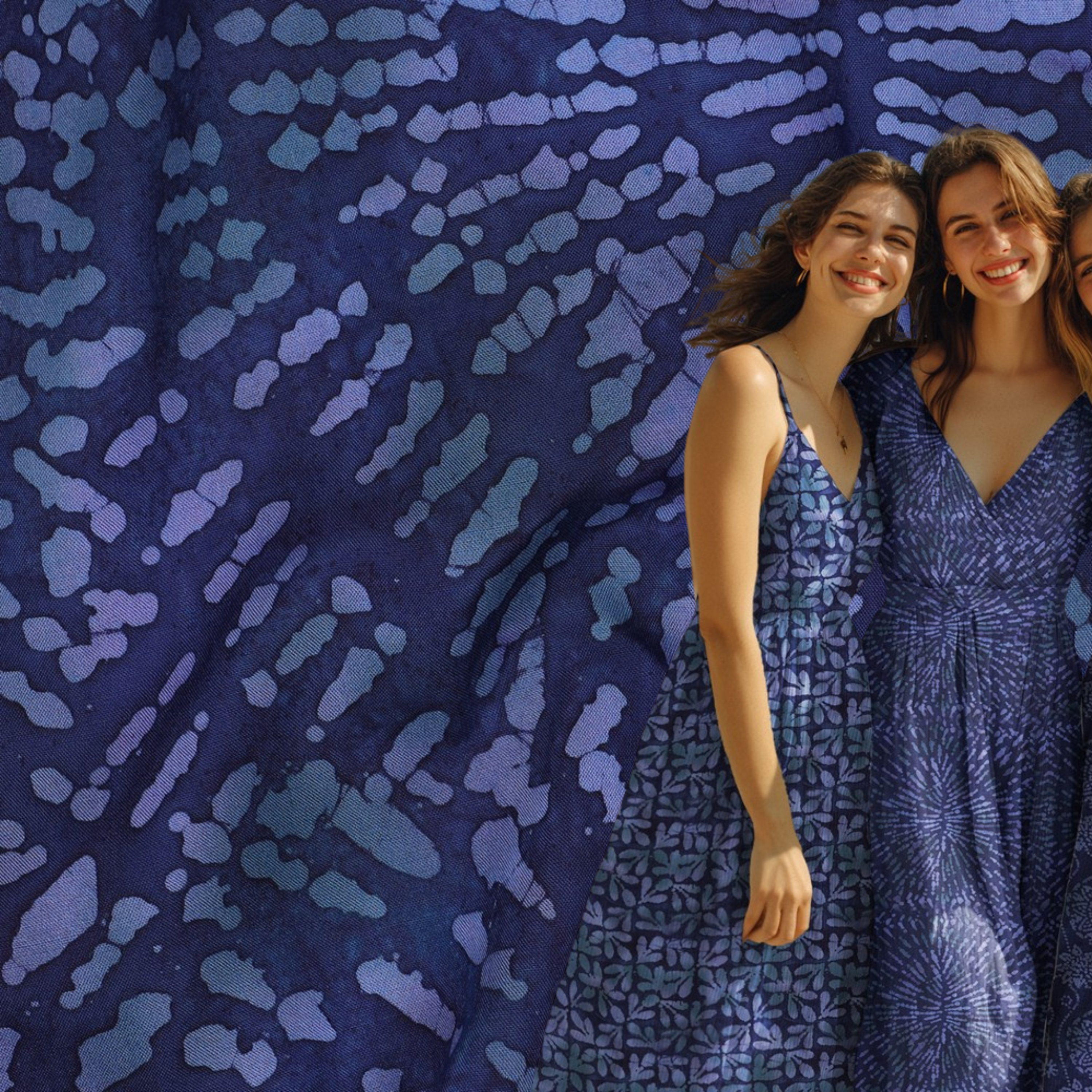 Vevd Viskose - Batikk, Marineblå