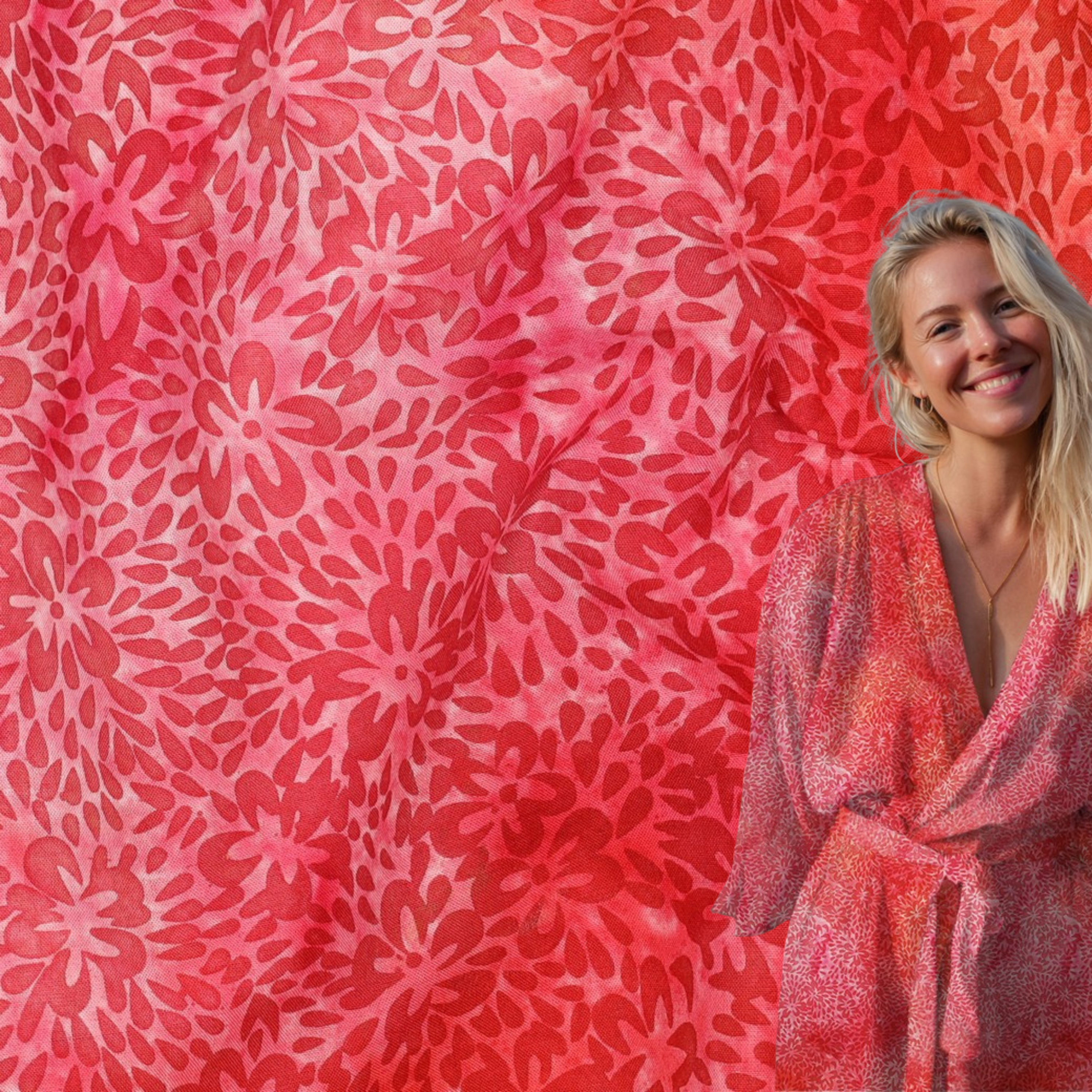 Vevd Viskose - Batikk, Rød