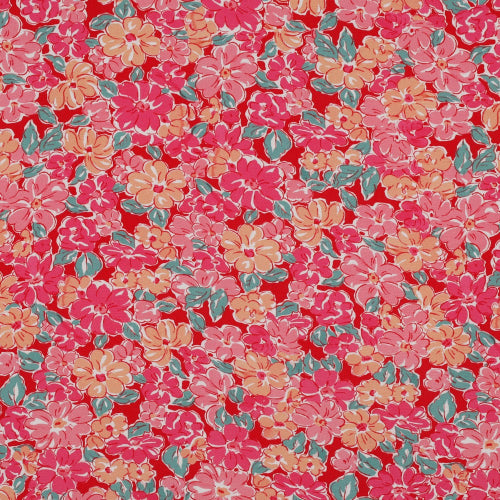 Vevd Viskose - Fuksia Blomster