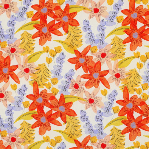 Vevd Viskose - Oransje Blomster