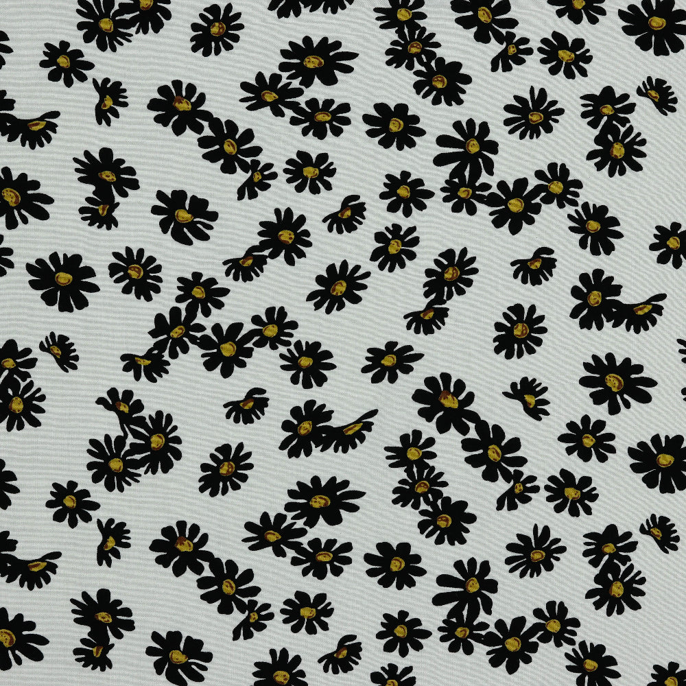 Vevd Viskose - Svart Blomster hvit