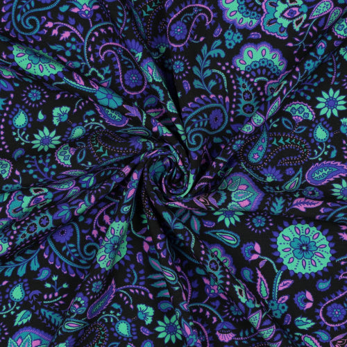 Vevd Viskose ECOVERO paisley digital svart