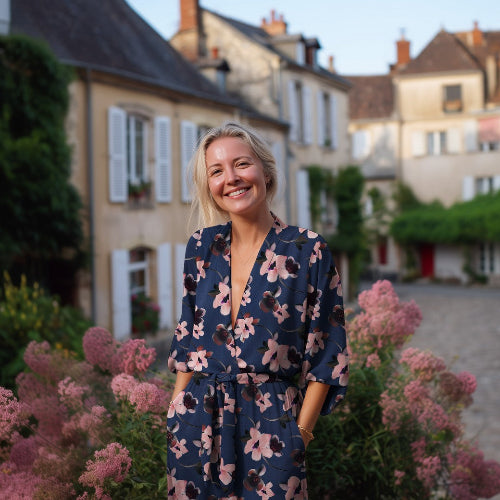 Vevd Viskose med Stretch - Kim Blomster