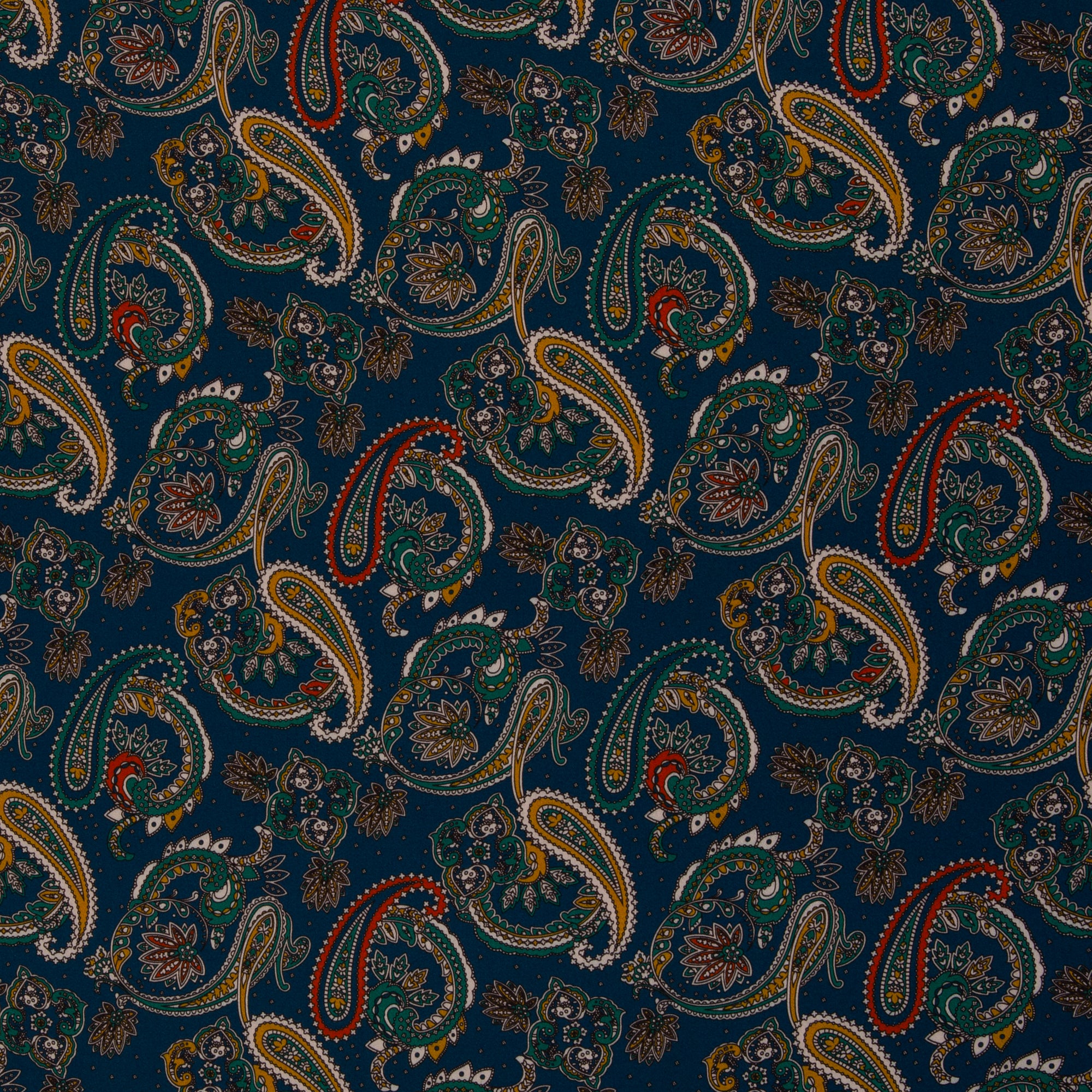 Vevd Viskose med stretch paisley petrol blå