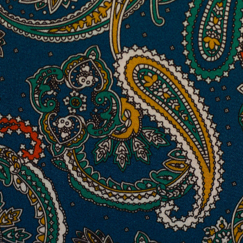 Vevd Viskose med stretch paisley petrol blå3