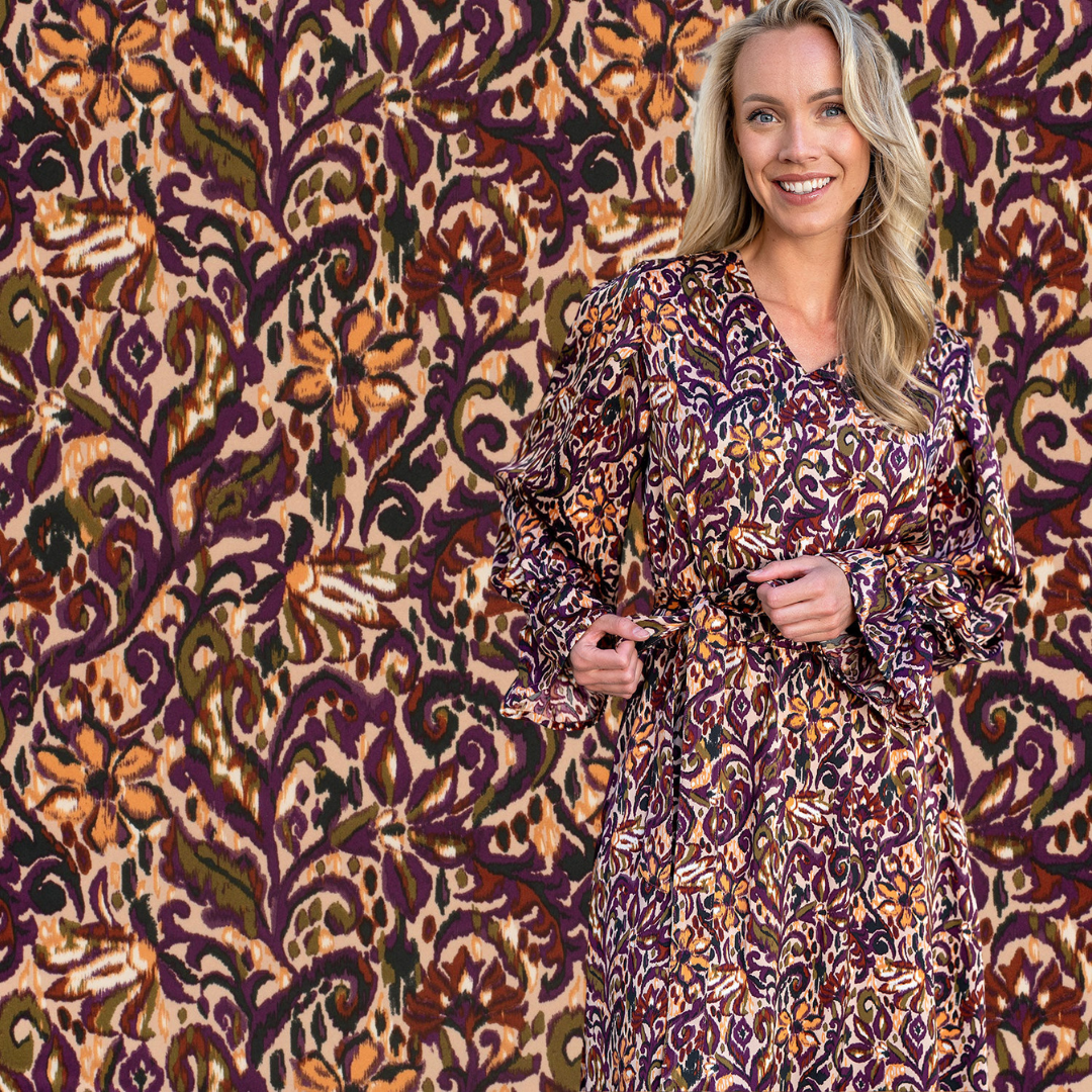 Viskose Sateng - Blomster Paisley
