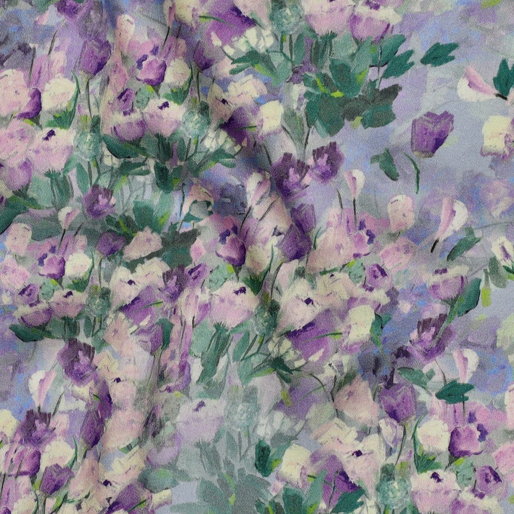 Viskose Sateng - blomster lilla blå
