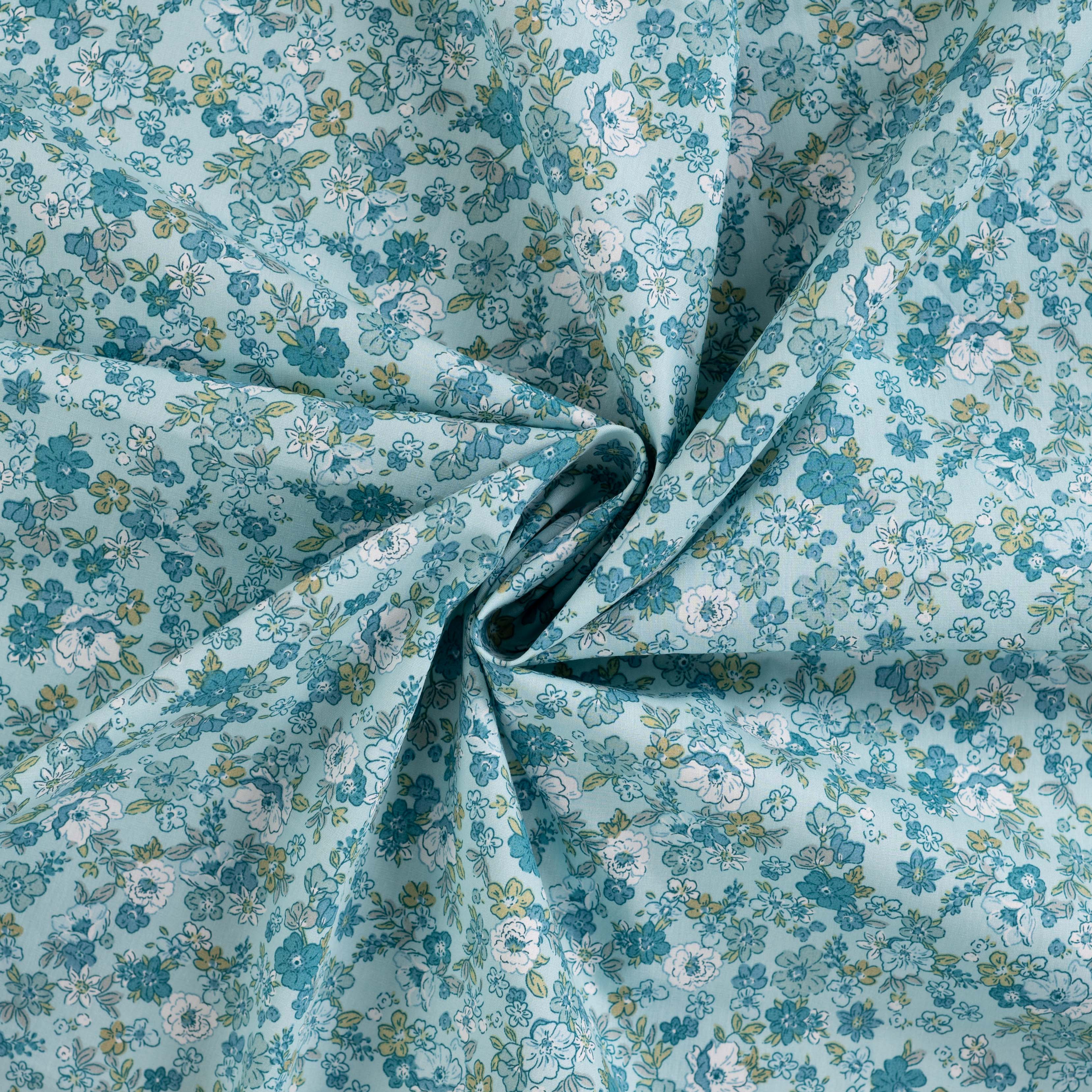 Beklednings Bomull - Blomster gammelblå