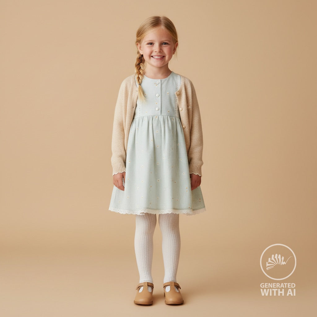 Seersucker Beklednings Bomull - Striper med broderi blomster lys mint