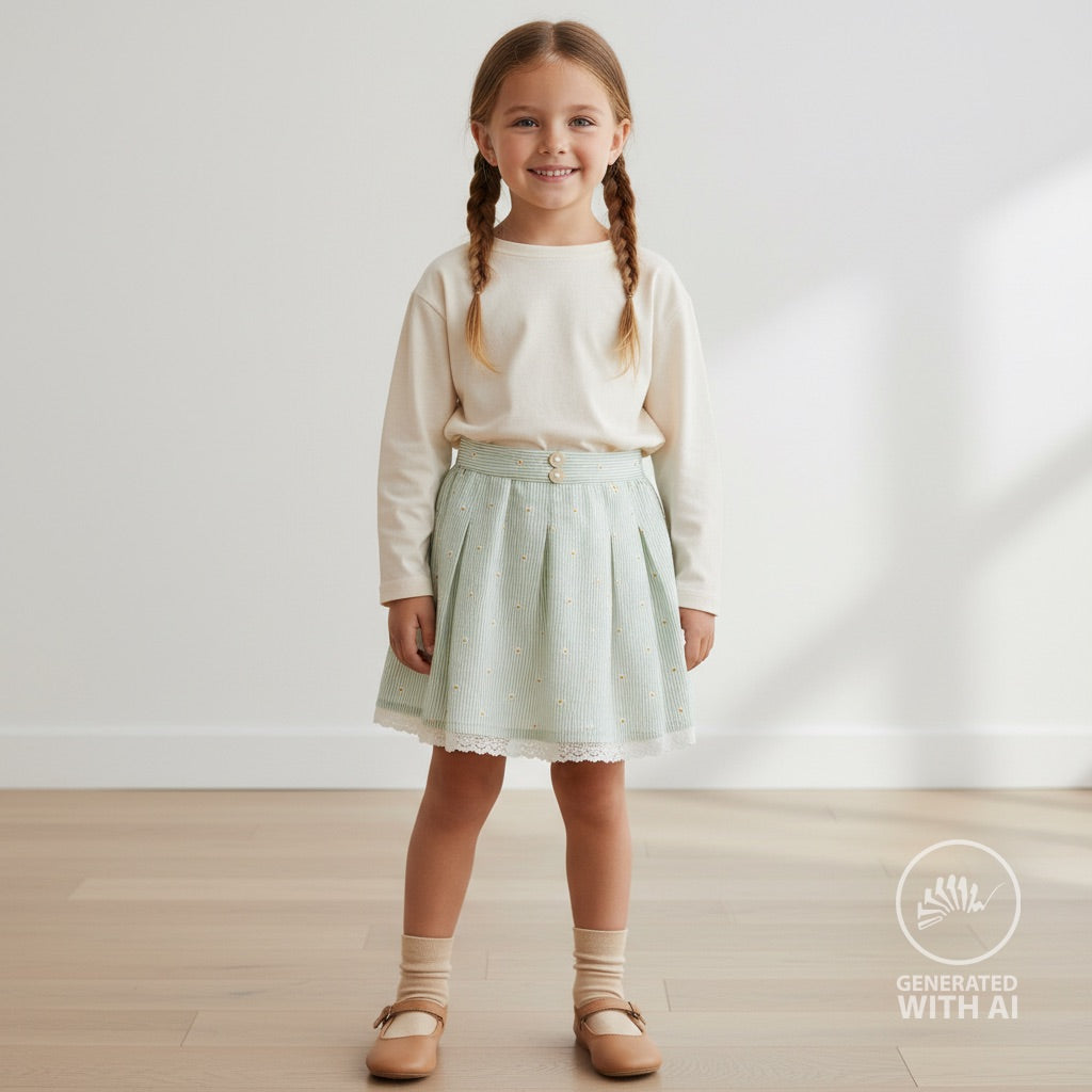 Seersucker Beklednings Bomull - Striper med broderi blomster lys mint