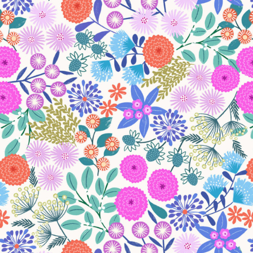 Bomull - Creative Landscapes Blomster, Hvit