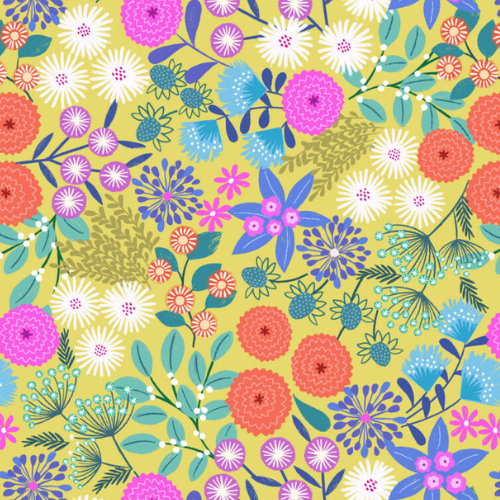 Bomull - Creative Landscapes Blomster, Gul