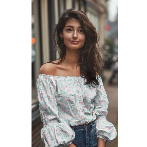 Musselin - Hvit med pastell blomster