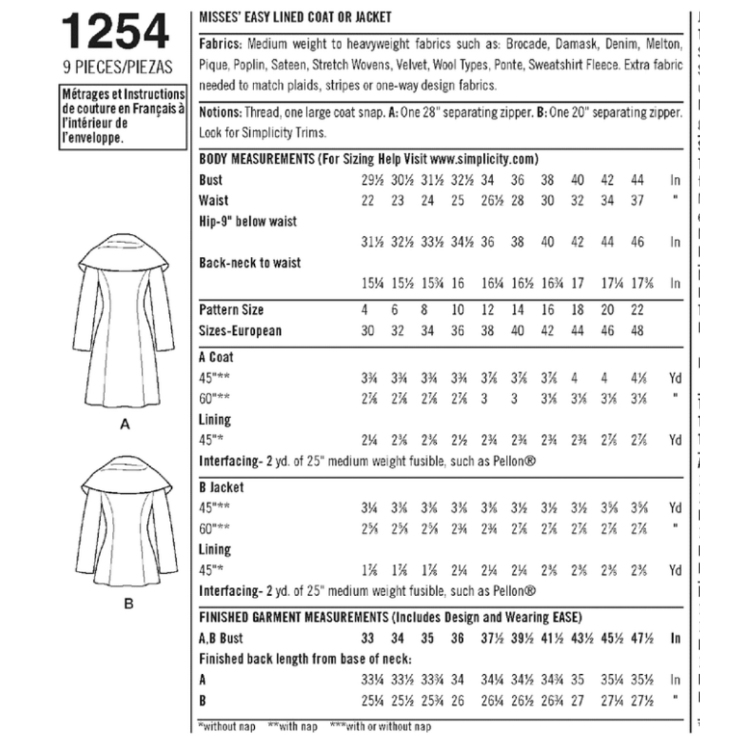 SIMPLICITY - 1254 -D5 (L) Dame Jakke med stor krage