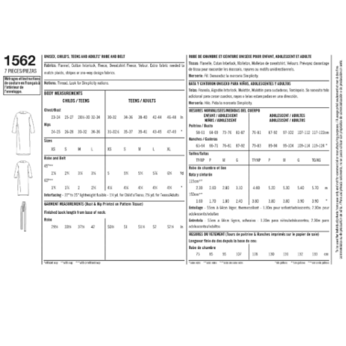 SIMPLICITY - 1562-A, Morgenkåper til hele familien - barn og voksen