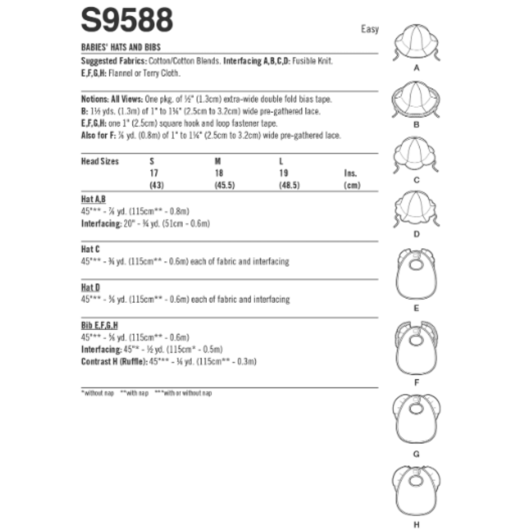 SIMPLICITY - 9588-A, Baby Smekker og Solhatter