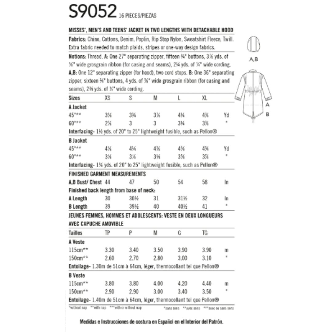 SIMPLICITY - 9052-A, Jakke i to lengder til dame og herre