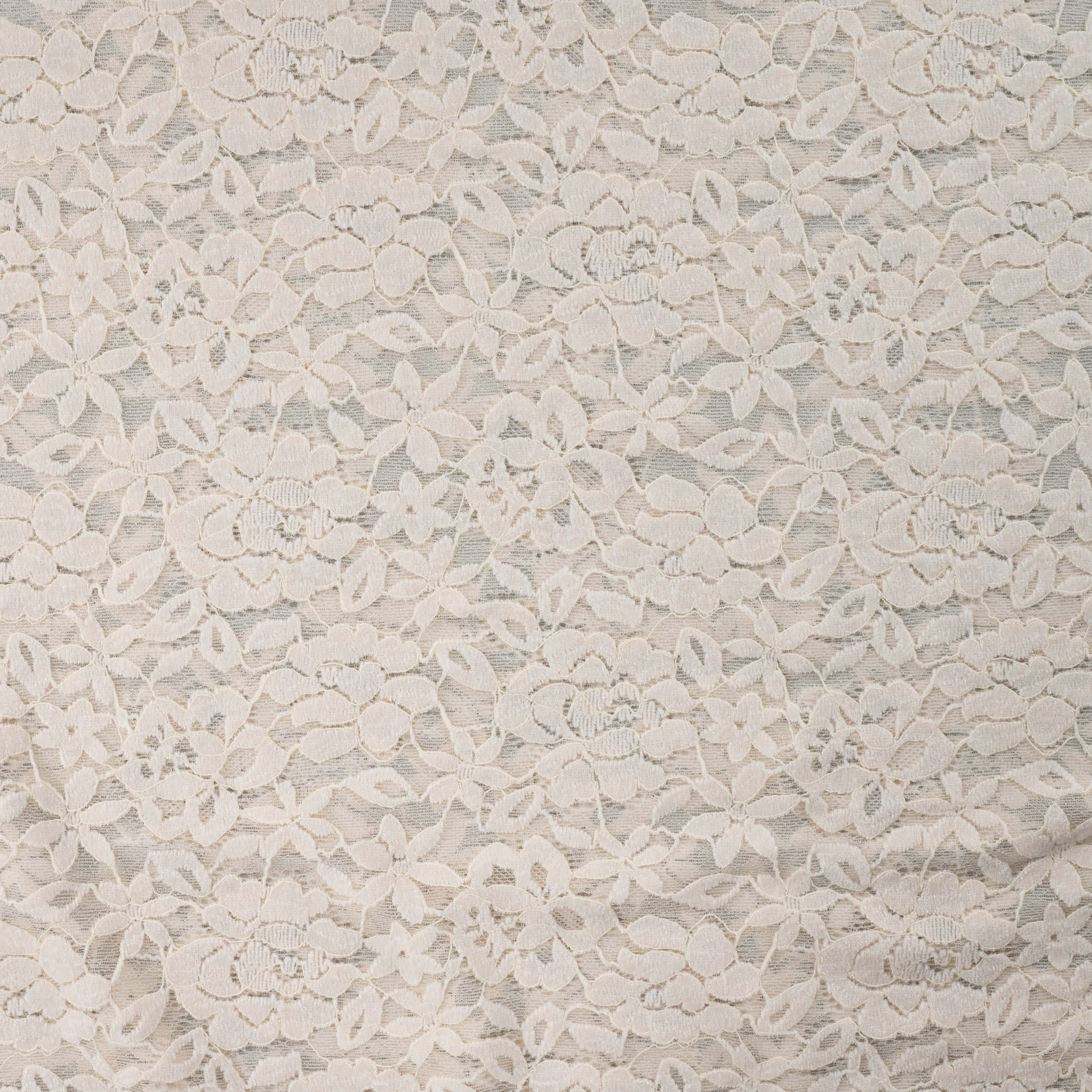 Deluxe Lace blonde med stretch  - Blomster, Offwhite