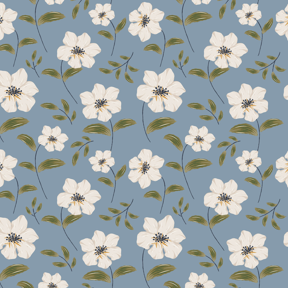 Modal Jersey - Lily blomster blå
