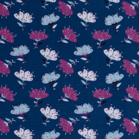 Musselin - Double Gauze blomster blå