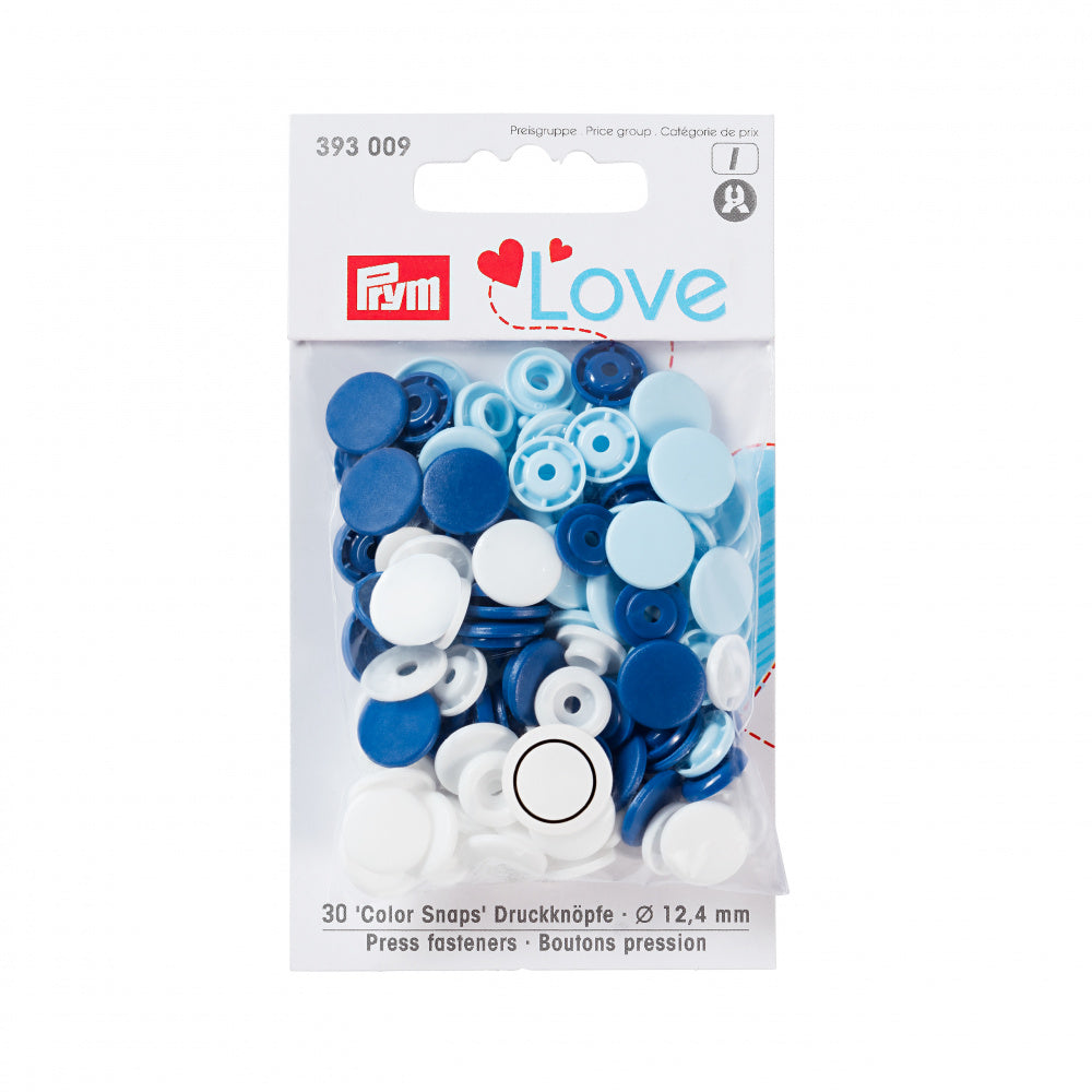 Prym Love – Trykknapper Snaps blå og hvit  Plast 12,4mm ass