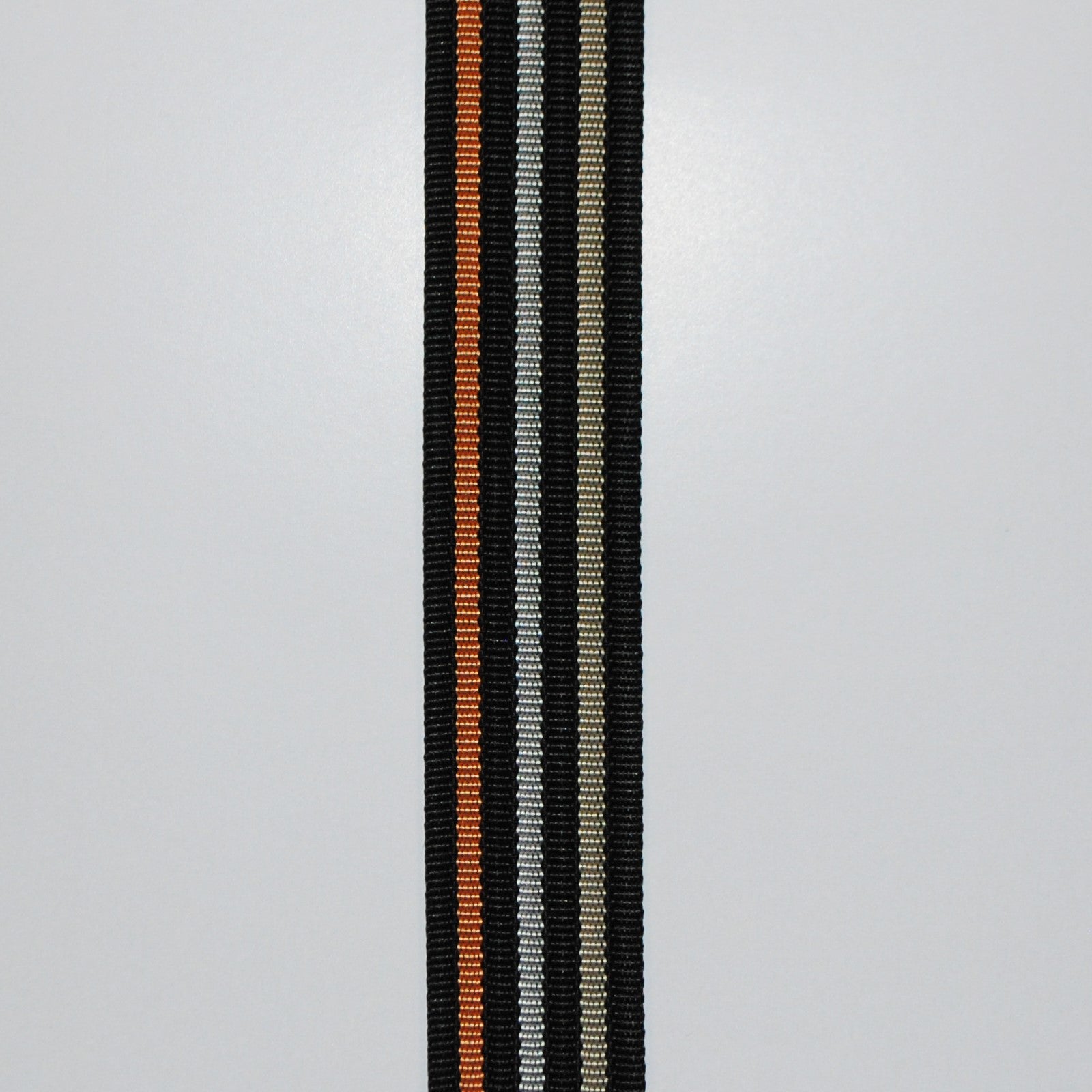 Syntetisk WEBBING – 38mm hanker svart/grå/oransje striper