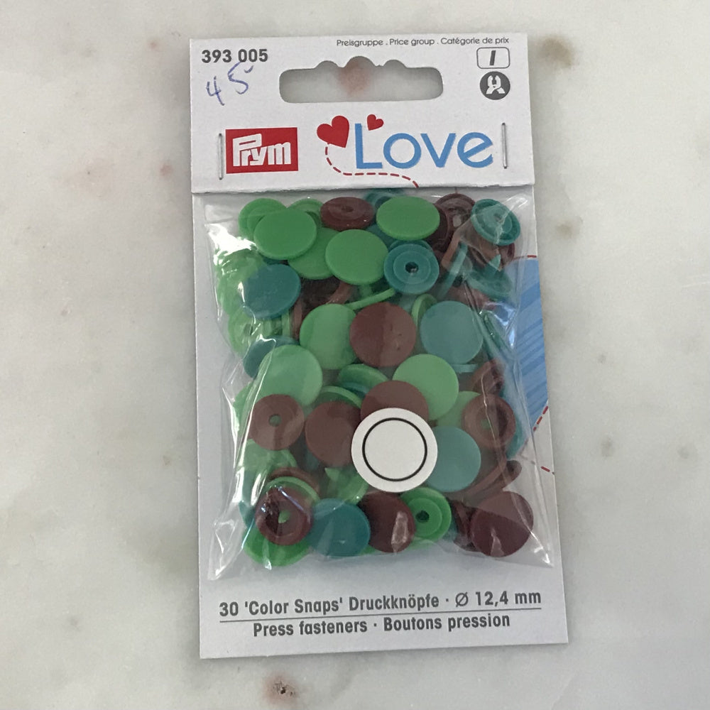 Prym Love – Trykknapper Snaps grønn og brun Plast 12,4 mm