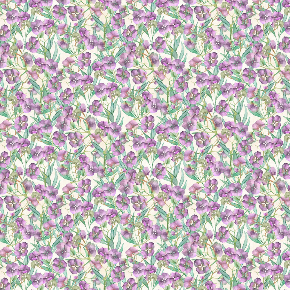 Bomullstoff Cream Small Hydrangeas Violette