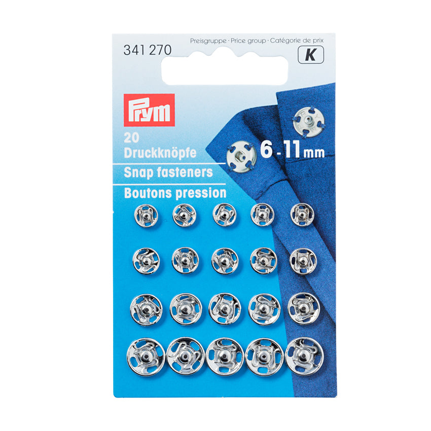 Prym Trykknapper metall sølv 6-11mm 20stk